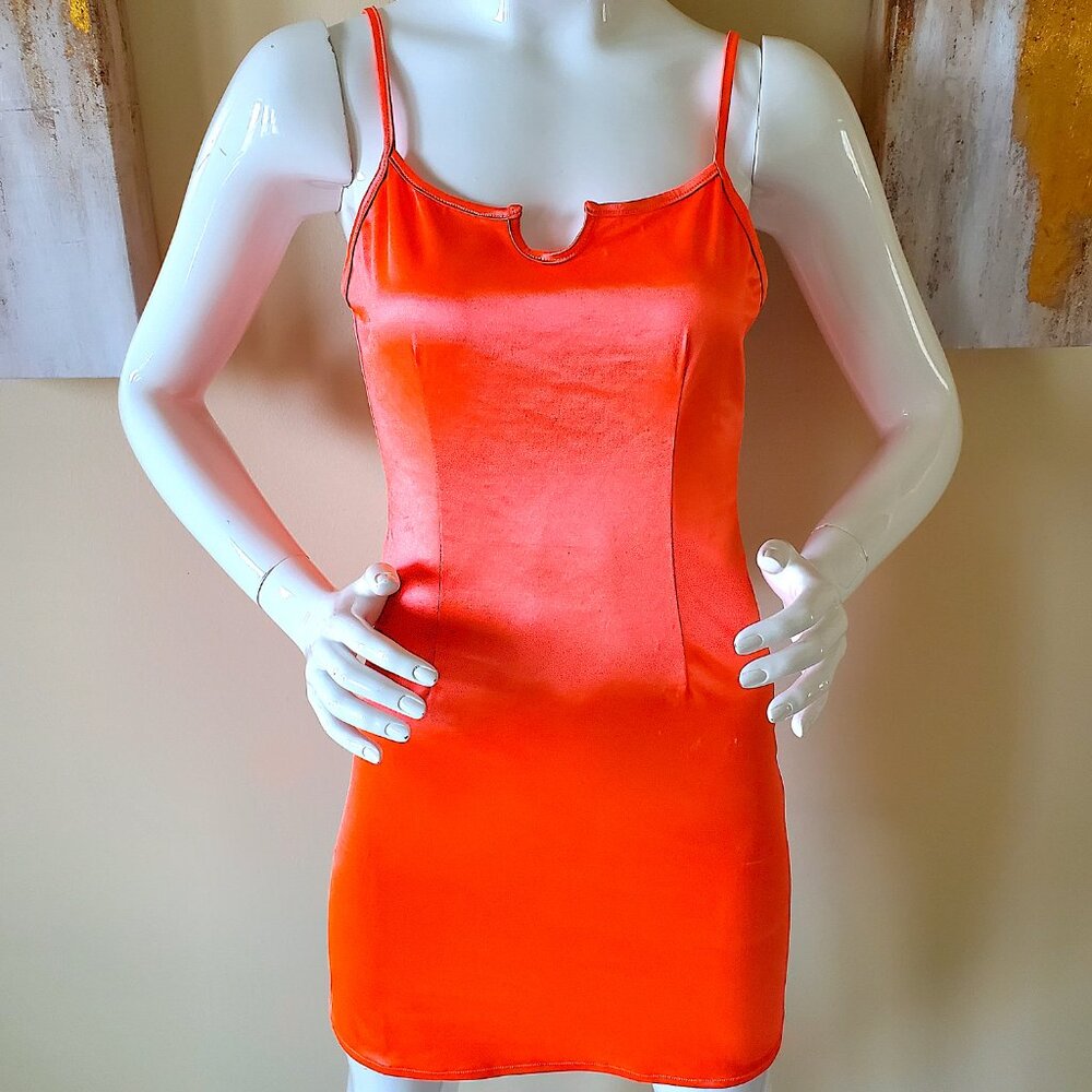 Shane Justin Orange Satin Mini Bodycon Dress SZ L